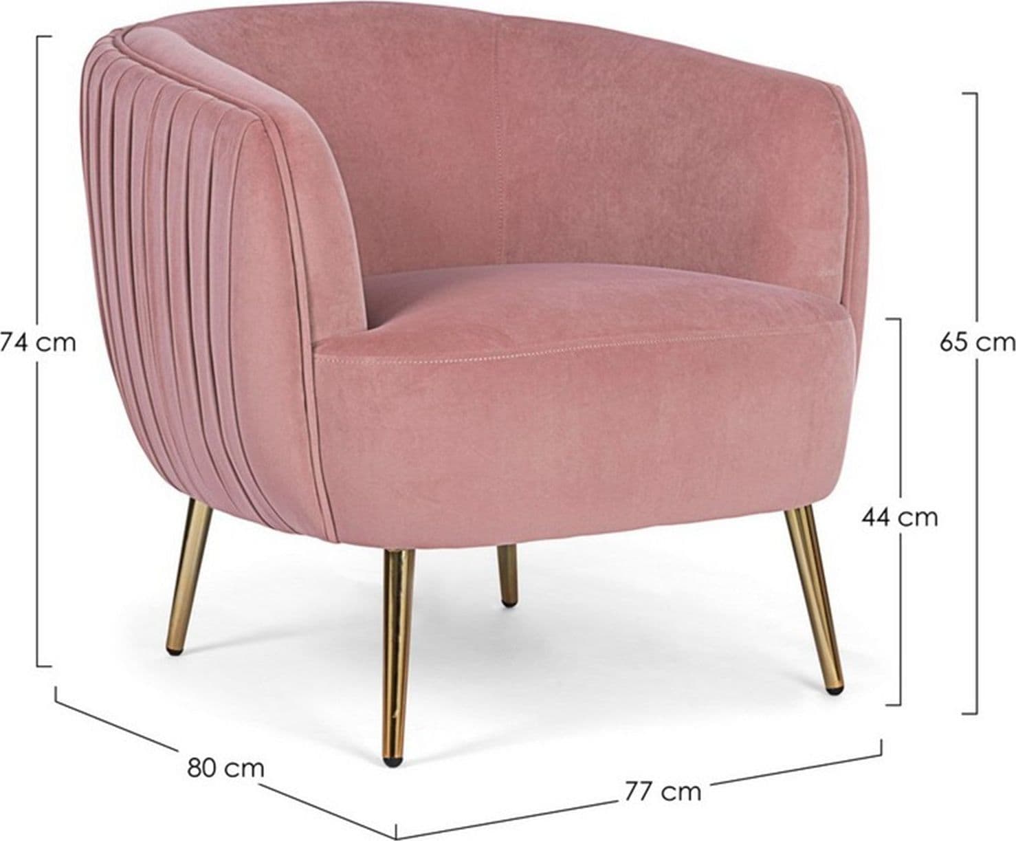 Poltrona "Linsay" in velluto Rosa arredamento per salotto moderno h 74 cm Casa e cucina/Arredamento/Soggiorno/Poltrone e sedie/Poltrone Decor Space - Altamura, Commerciovirtuoso.it