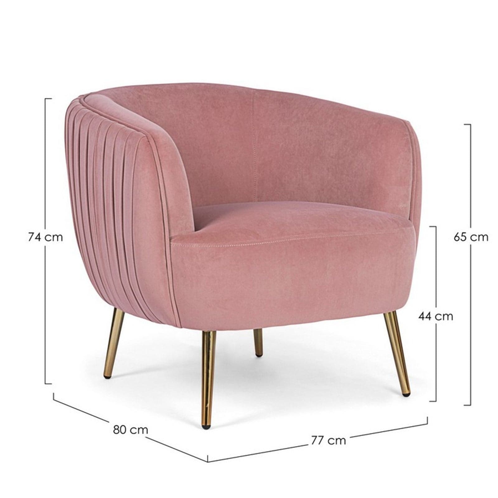 Poltrona "Linsay" in velluto Rosa arredamento per salotto moderno h 74 cm Casa e cucina/Arredamento/Soggiorno/Poltrone e sedie/Poltrone Decor Space - Altamura, Commerciovirtuoso.it