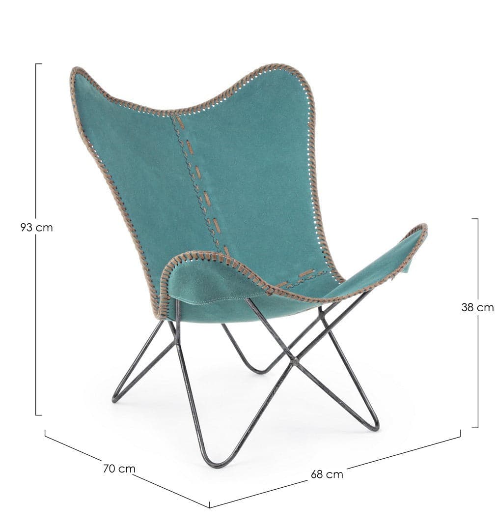 Poltrona "Butterfly" per interno, Struttura In Acciaio, Rivestimento Seduta In Tessuto Jeans 68 x 70 x 93h cm Casa e cucina/Arredamento/Soggiorno/Poltrone e sedie/Poltrone Decor Space - Altamura, Commerciovirtuoso.it