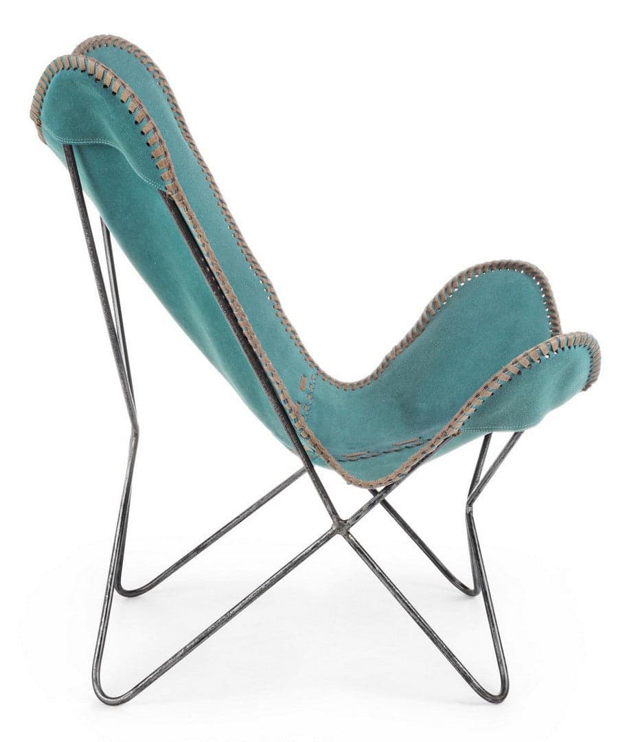 Poltrona "Butterfly" per interno, Struttura In Acciaio, Rivestimento Seduta In Tessuto Jeans 68 x 70 x 93h cm Casa e cucina/Arredamento/Soggiorno/Poltrone e sedie/Poltrone Decor Space - Altamura, Commerciovirtuoso.it