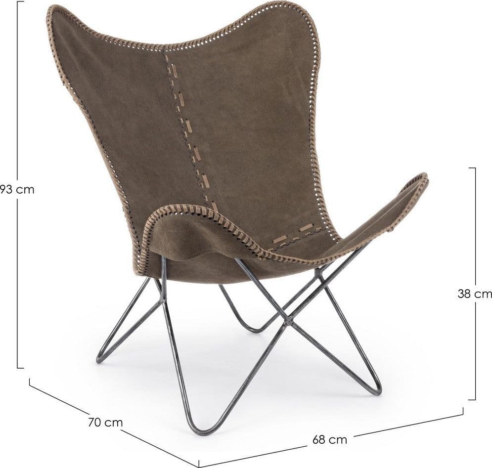 Poltrona "Butterfly" per interno, Struttura In Acciaio, Rivestimento Seduta In Tessuto Jeans 68 x 70 x 93h cm Casa e cucina/Arredamento/Soggiorno/Poltrone e sedie/Poltrone Decor Space - Altamura, Commerciovirtuoso.it