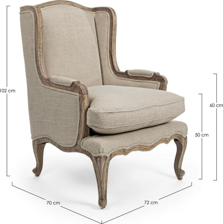 Poltrona "Catherine" per interno, Struttura In Legno Di Mango Massiccio Invecchiato 70 x 72 x 102h cm in Poltrone Decor Space - Altamura, commercioVirtuoso.it
