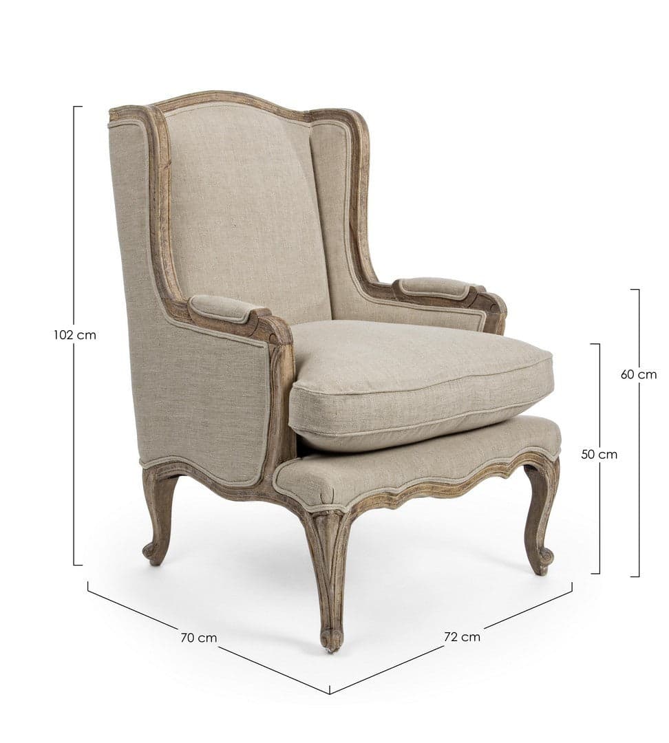 Poltrona "Catherine" per interno, Struttura In Legno Di Mango Massiccio Invecchiato 70 x 72 x 102h cm in Poltrone Decor Space - Altamura, commercioVirtuoso.it