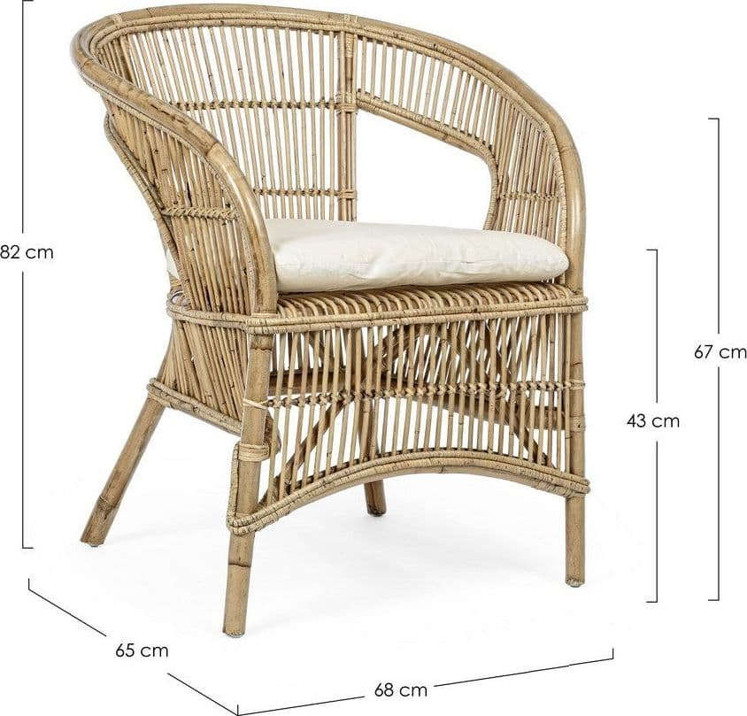 Poltrona "Consuelo" per interno, in Rattan Naturale con cuscino h 82 cm in Poltrone Decor Space - Altamura, commercioVirtuoso.it