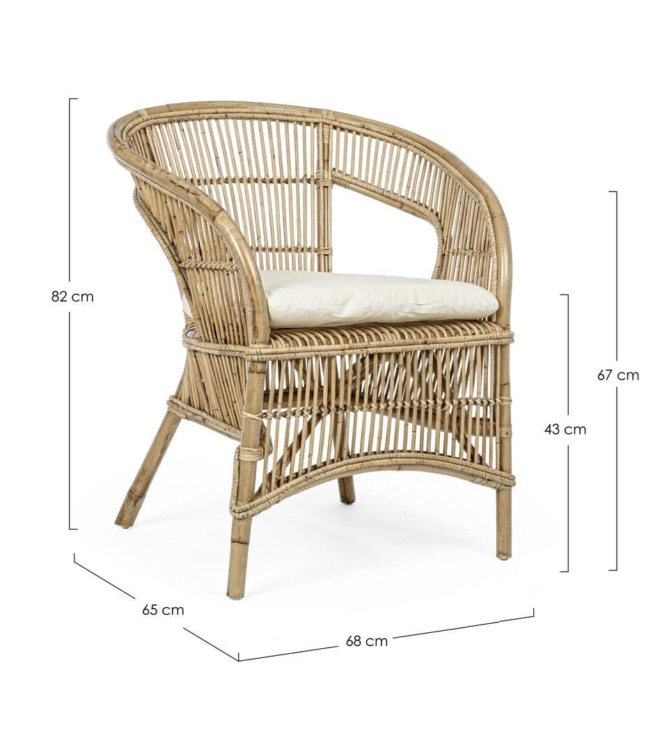 Poltrona "Consuelo" per interno, in Rattan Naturale con cuscino h 82 cm in Poltrone Decor Space - Altamura, commercioVirtuoso.it