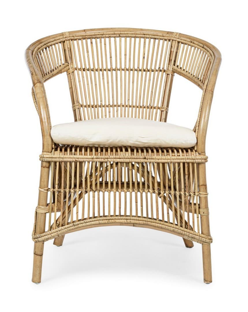 Poltrona "Consuelo" per interno, in Rattan Naturale con cuscino h 82 cm in Poltrone Decor Space - Altamura, commercioVirtuoso.it
