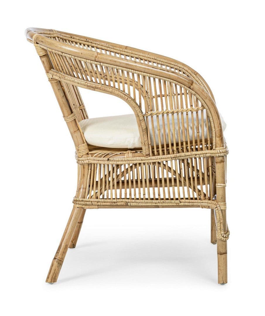 Poltrona "Consuelo" per interno, in Rattan Naturale con cuscino h 82 cm in Poltrone Decor Space - Altamura, commercioVirtuoso.it