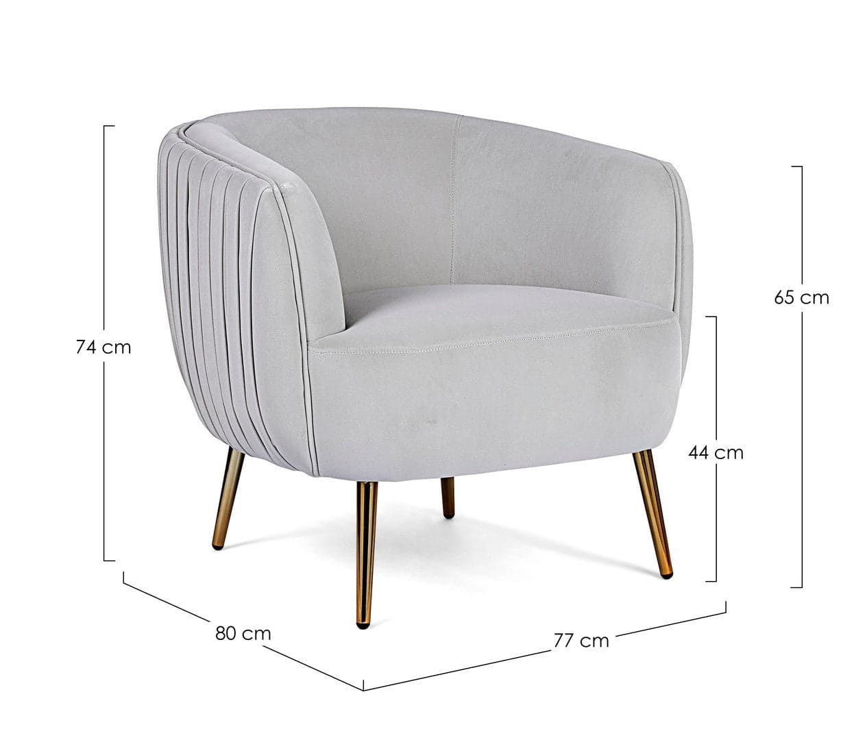 Poltrona "Linsay" in velluto Grigio arredamento per salotto moderno h 74 cm in Poltrone Decor Space - Altamura, commercioVirtuoso.it