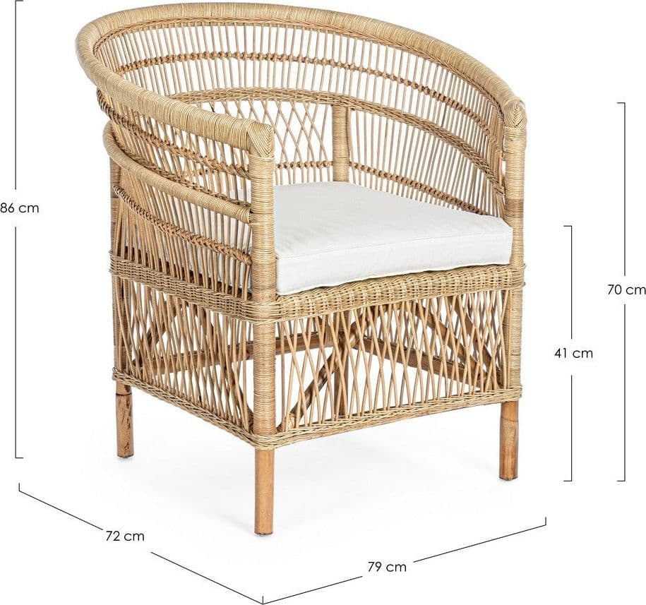Poltrona "Josefina" per interno, in Rattan naturale con cuscino h 86 cm in Poltrone Decor Space - Altamura, commercioVirtuoso.it
