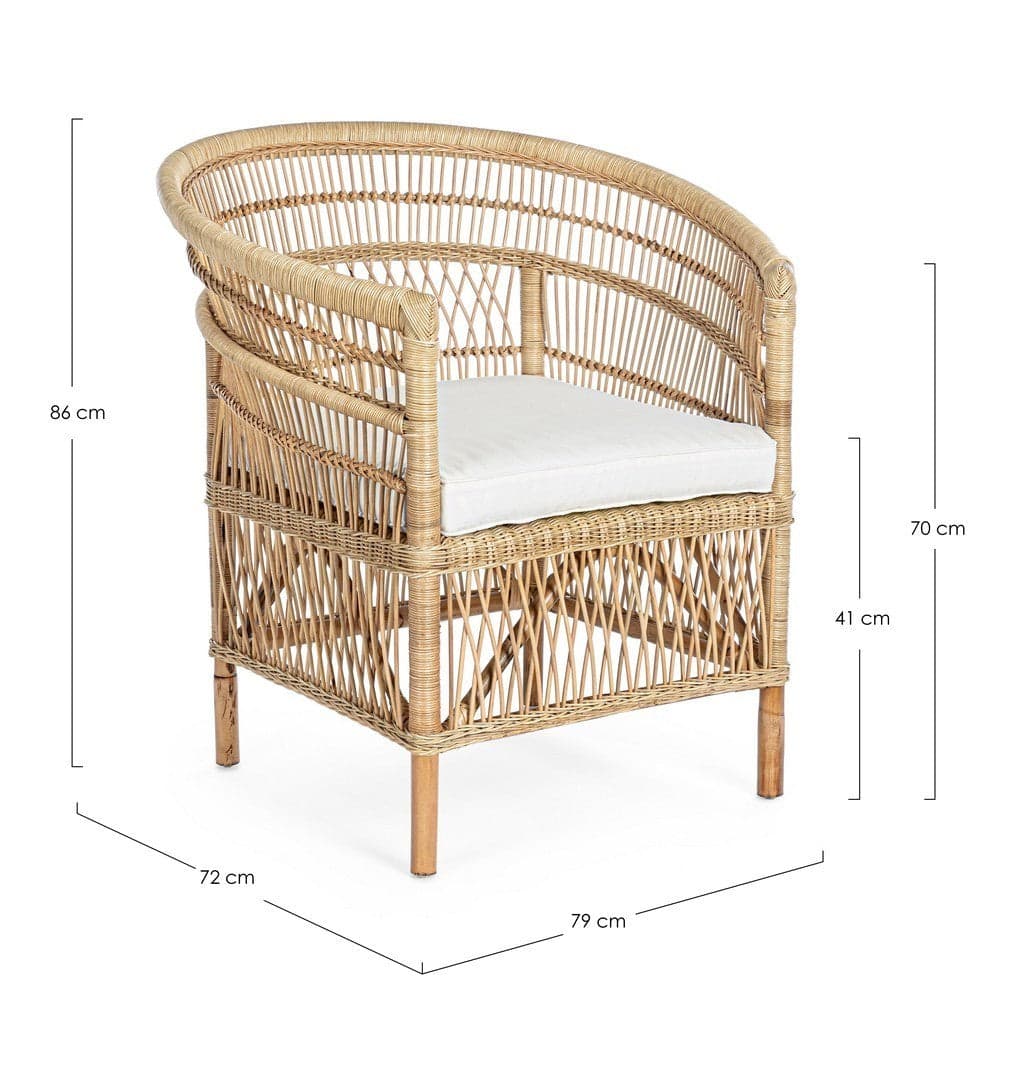 Poltrona "Josefina" per interno, in Rattan naturale con cuscino h 86 cm in Poltrone Decor Space - Altamura, commercioVirtuoso.it