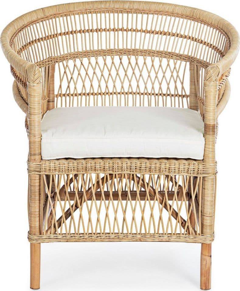 Poltrona "Josefina" per interno, in Rattan naturale con cuscino h 86 cm in Poltrone Decor Space - Altamura, commercioVirtuoso.it