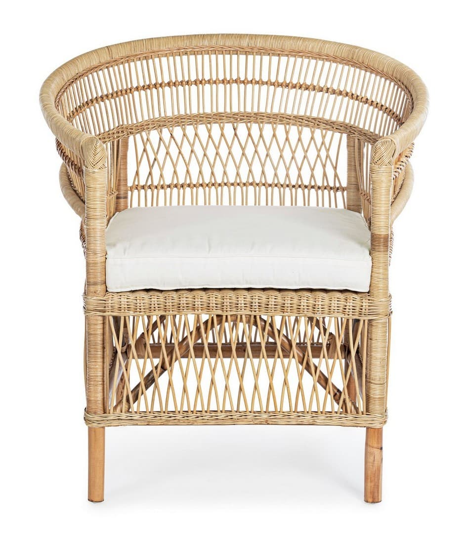 Poltrona "Josefina" per interno, in Rattan naturale con cuscino h 86 cm in Poltrone Decor Space - Altamura, commercioVirtuoso.it