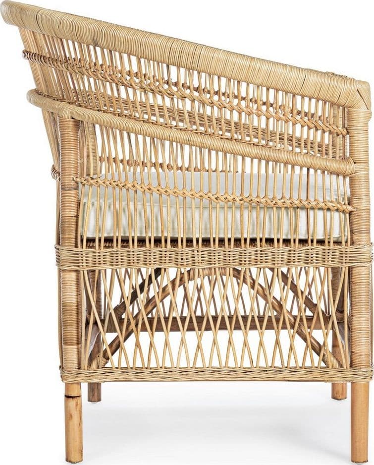 Poltrona "Josefina" per interno, in Rattan naturale con cuscino h 86 cm in Poltrone Decor Space - Altamura, commercioVirtuoso.it