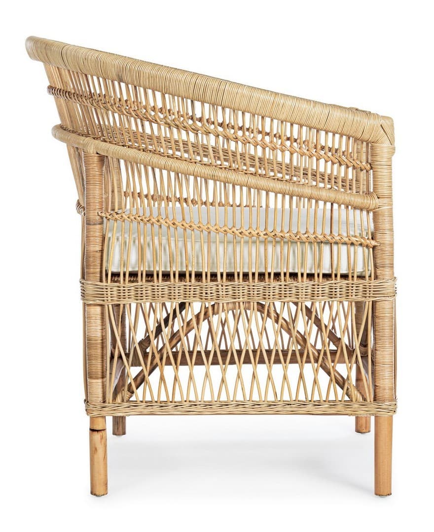 Poltrona "Josefina" per interno, in Rattan naturale con cuscino h 86 cm in Poltrone Decor Space - Altamura, commercioVirtuoso.it