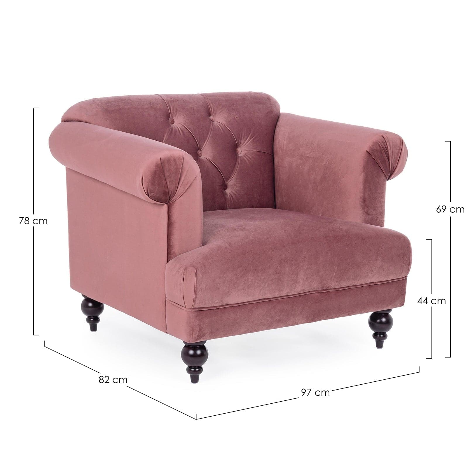 Poltrona "Blossom" in velluto Rosa tipo Chester h 78 cm arredamento per salotto moderno in Poltrone Decor Space - Altamura, commercioVirtuoso.it