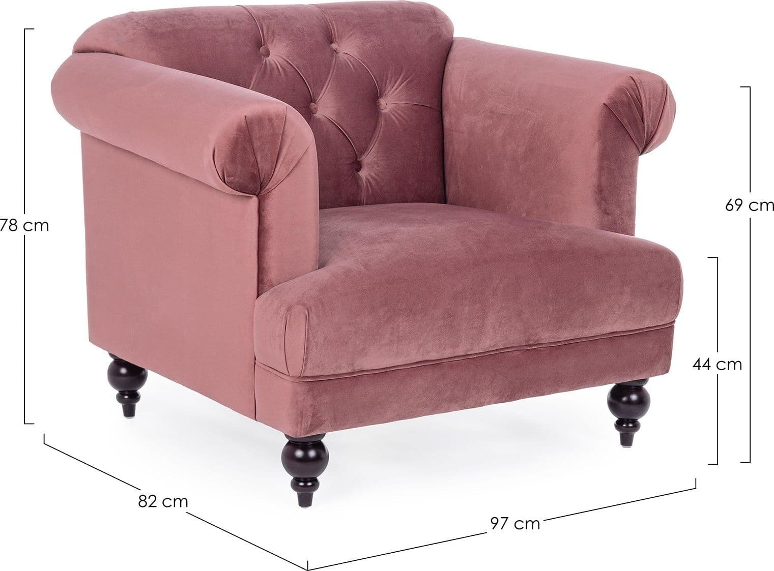 Poltrona "Blossom" in velluto Rosa tipo Chester h 78 cm arredamento per salotto moderno Casa e cucina/Arredamento/Soggiorno/Poltrone e sedie/Poltrone Decor Space - Altamura, Commerciovirtuoso.it
