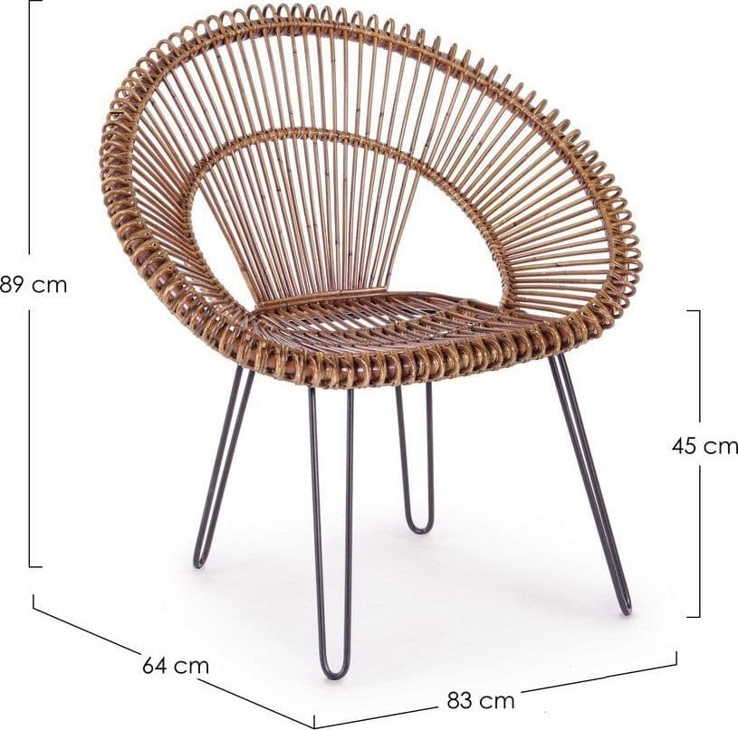Poltrona "Esteban" per interno, Seduta In Rattan Ed Intreccio In Kubu 83 x 64 x 89h cm in Poltrone Decor Space - Altamura, commercioVirtuoso.it