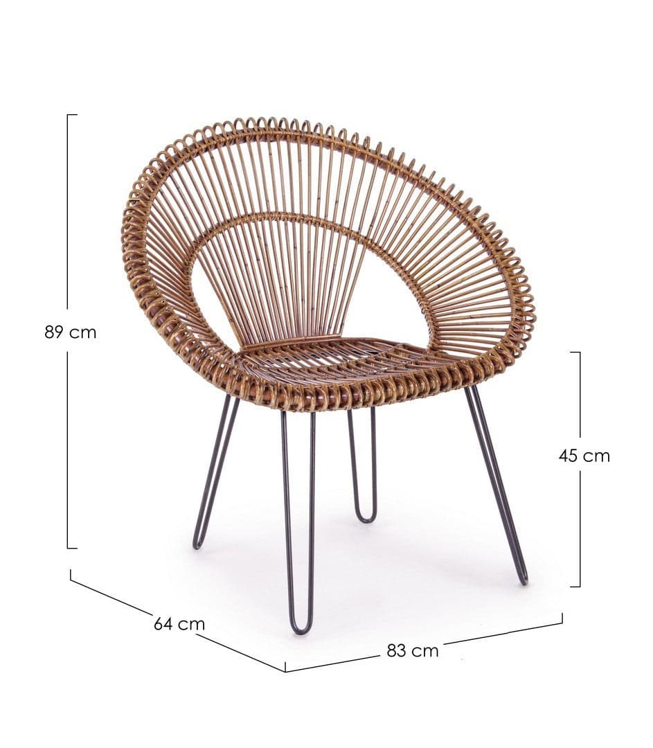 Poltrona "Esteban" per interno, Seduta In Rattan Ed Intreccio In Kubu 83 x 64 x 89h cm in Poltrone Decor Space - Altamura, commercioVirtuoso.it