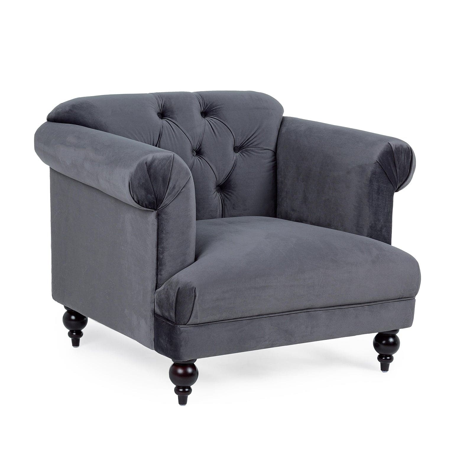 Poltrona "Blossom" in velluto Grigio tipo Chester h 78 cm arredamento per salotto moderno in Poltrone Decor Space - Altamura, commercioVirtuoso.it