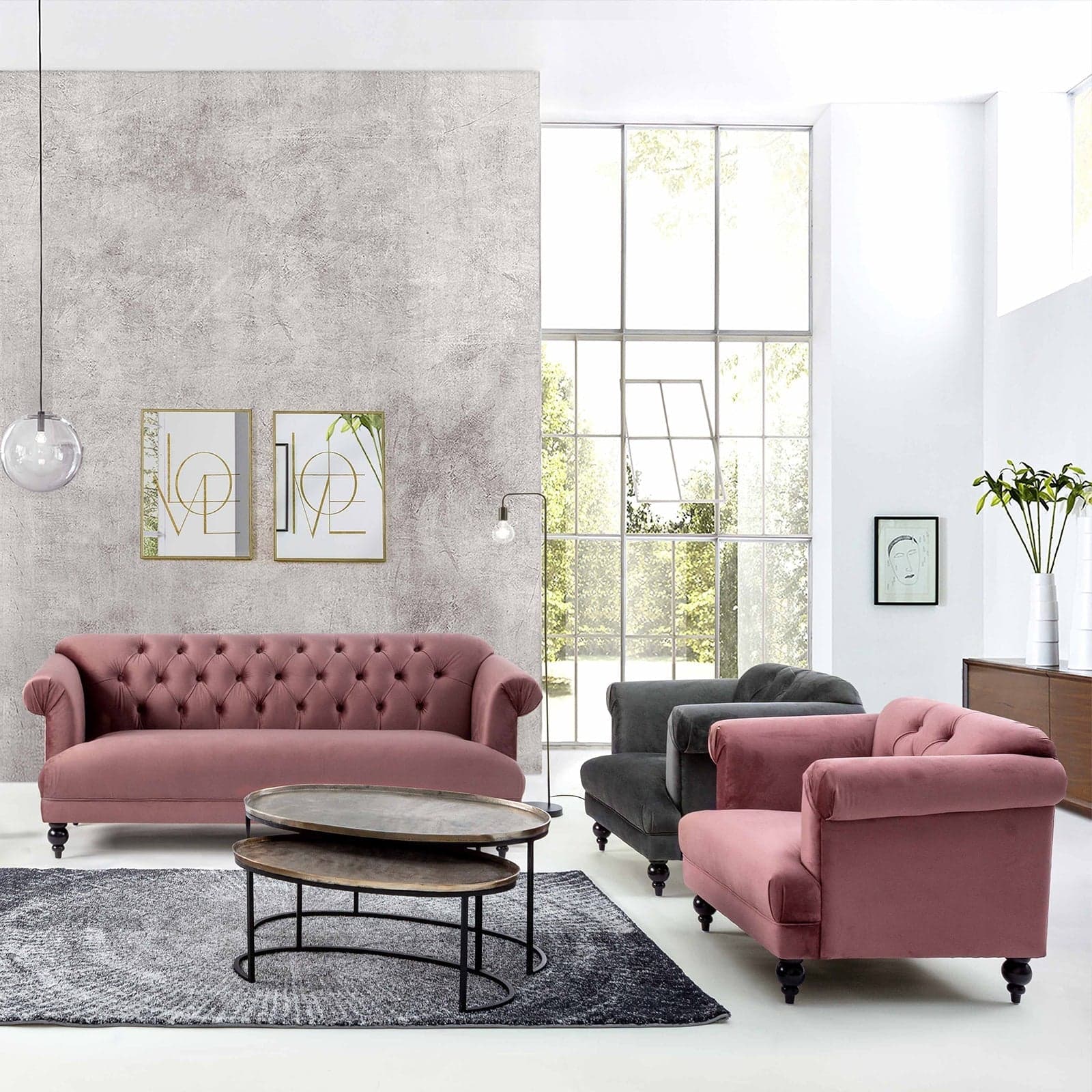 Poltrona "Blossom" in velluto Grigio tipo Chester h 78 cm arredamento per salotto moderno in Poltrone Decor Space - Altamura, commercioVirtuoso.it