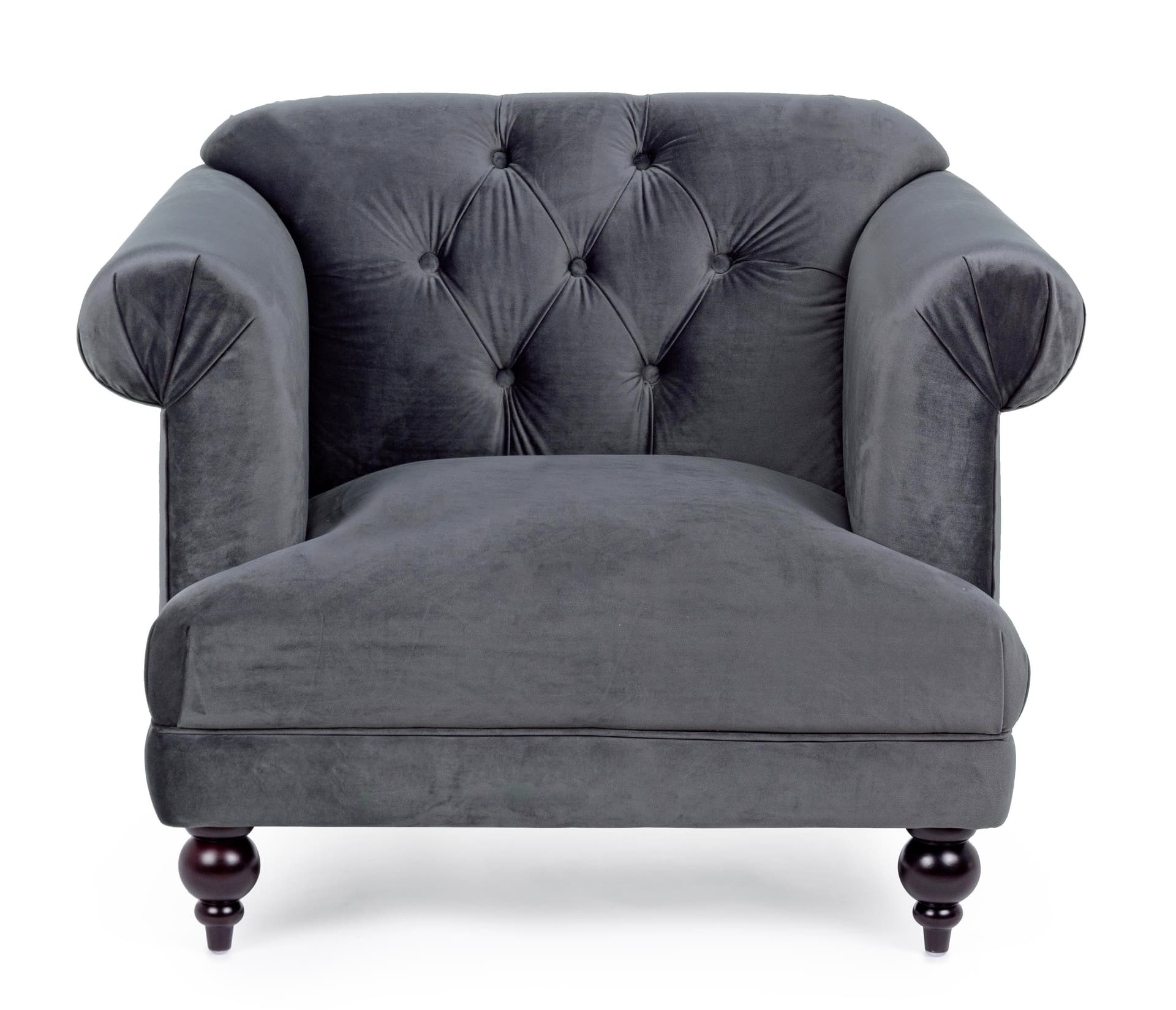 Poltrona "Blossom" in velluto Grigio tipo Chester h 78 cm arredamento per salotto moderno in Poltrone Decor Space - Altamura, commercioVirtuoso.it