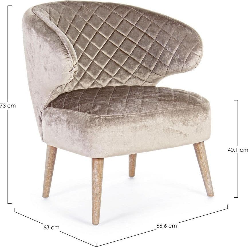 Poltrona "Bertrand" per interno, Struttura In Legno Di Pino, Rivestimento In Poliestere Effetto Velluto, 66.6 x 63 x 73h cm in Poltrone Decor Space - Altamura, commercioVirtuoso.it