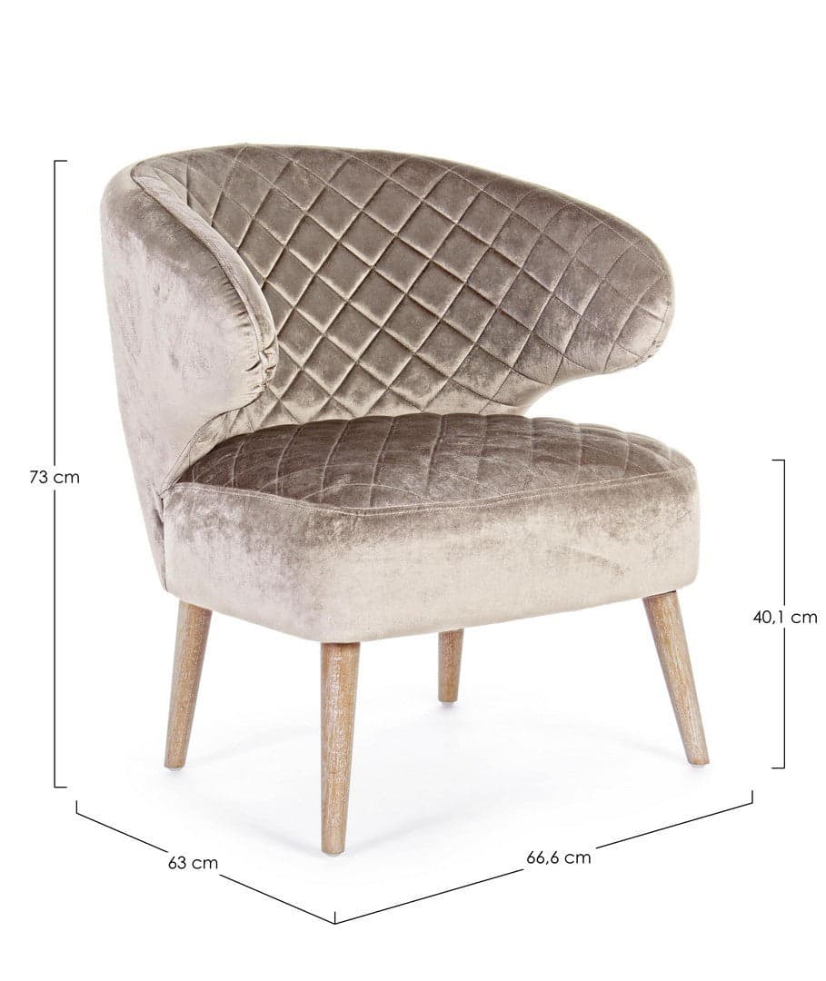 Poltrona "Bertrand" per interno, Struttura In Legno Di Pino, Rivestimento In Poliestere Effetto Velluto, 66.6 x 63 x 73h cm in Poltrone Decor Space - Altamura, commercioVirtuoso.it