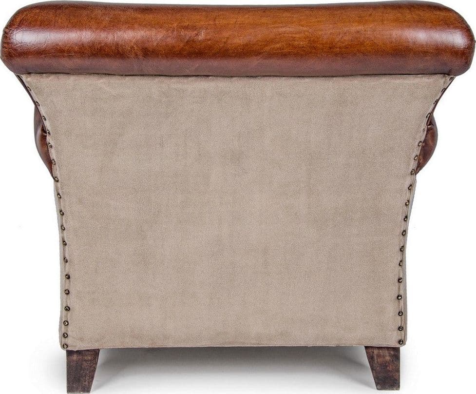 Poltrona "Charleston" per interno, Struttura In Legno Di Mango, Rivestimento In Tela Riciclata E Vera Pelle Di Bufalo 86 x 76 x 77h cm in Poltrone Decor Space - Altamura, commercioVirtuoso.it