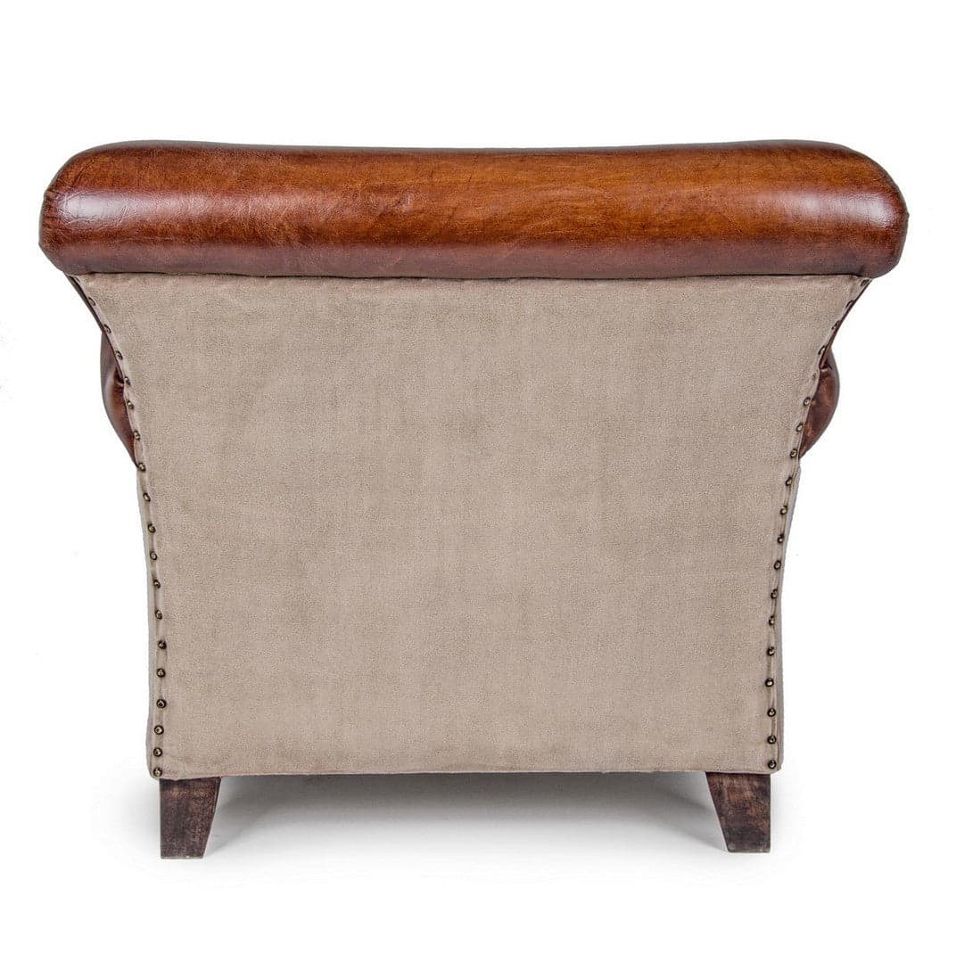 Poltrona "Charleston" per interno, Struttura In Legno Di Mango, Rivestimento In Tela Riciclata E Vera Pelle Di Bufalo 86 x 76 x 77h cm in Poltrone Decor Space - Altamura, commercioVirtuoso.it