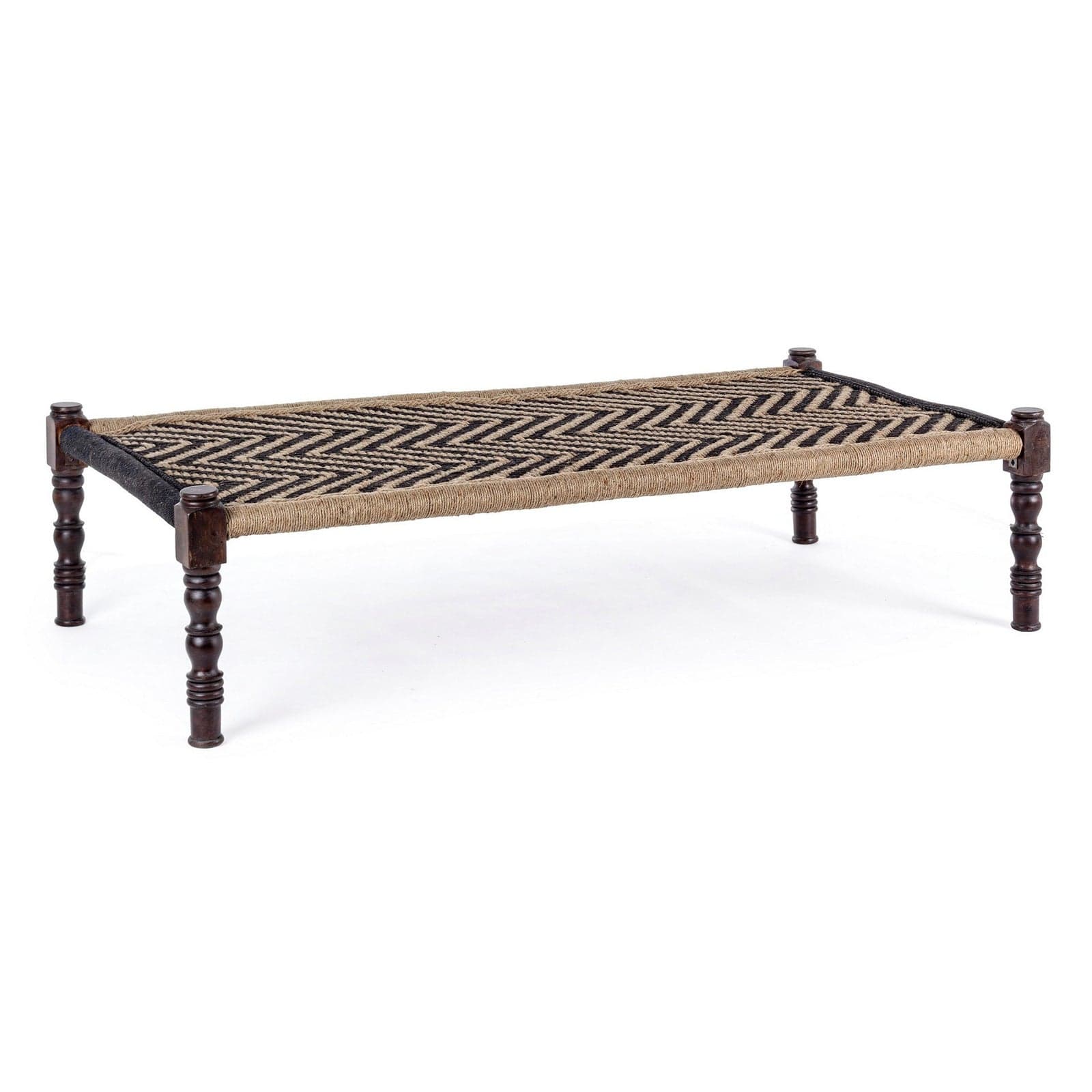 Panca "Khat Tamil" per interno, con Struttura In Legno Sheesham E Seduta In Corde Di Cotone, da 176x86x46h cm in Panche contenitore Decor Space - Altamura, commercioVirtuoso.it