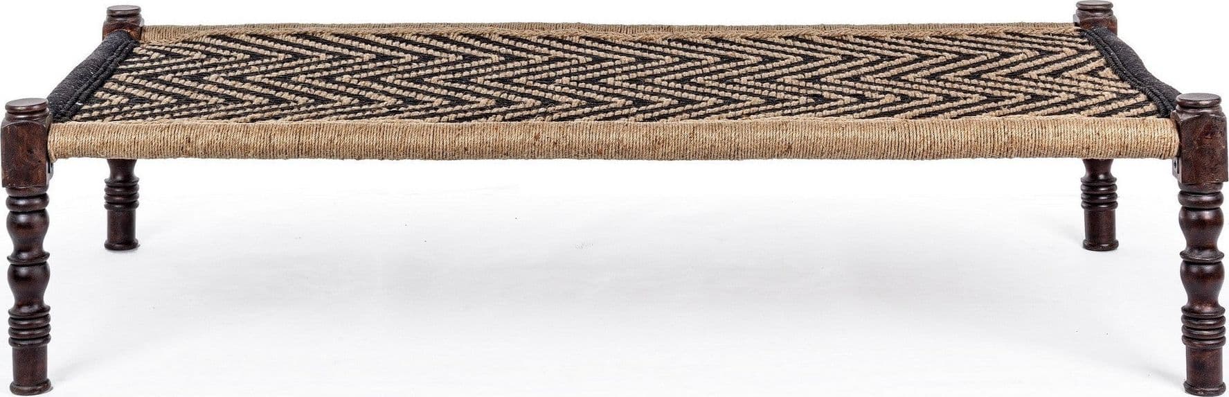 Panca "Khat Tamil" per interno, con Struttura In Legno Sheesham E Seduta In Corde Di Cotone, da 176x86x46h cm in Panche contenitore Decor Space - Altamura, commercioVirtuoso.it