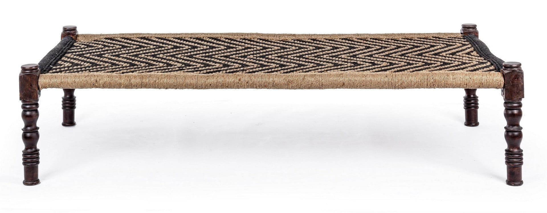 Panca "Khat Tamil" per interno, con Struttura In Legno Sheesham E Seduta In Corde Di Cotone, da 176x86x46h cm in Panche contenitore Decor Space - Altamura, commercioVirtuoso.it