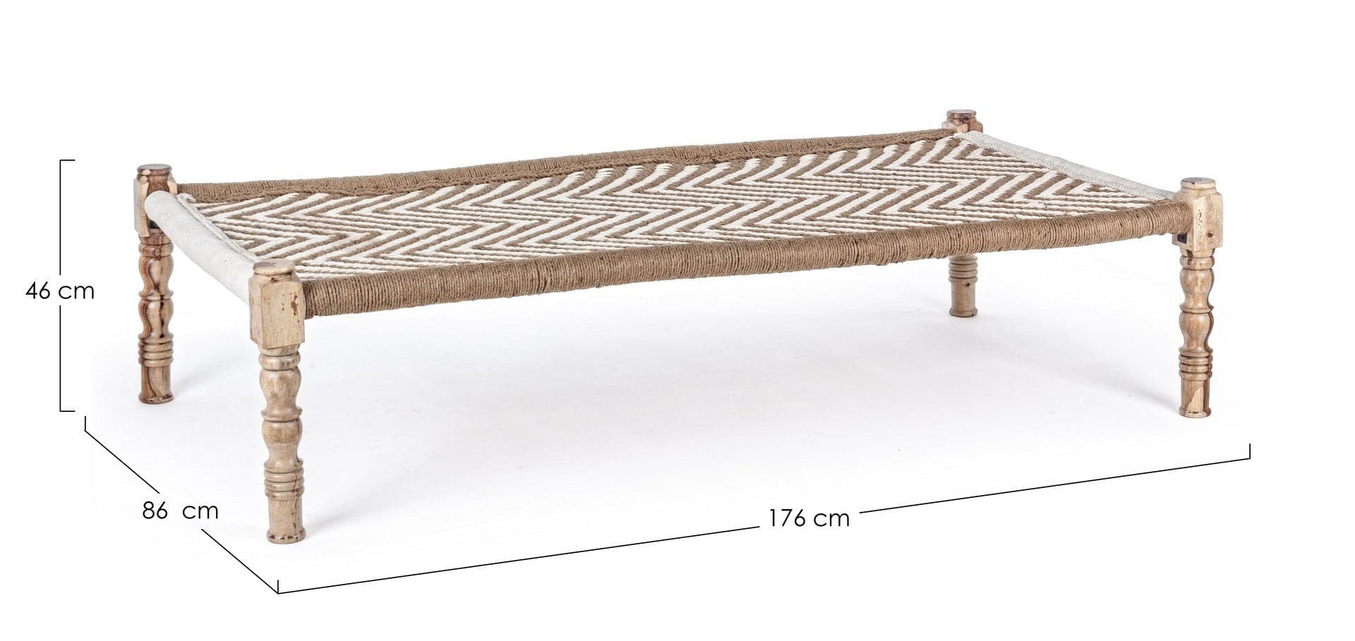 Panca "Khat Tamil" per interno, con Struttura In Legno Sheesham E Seduta In Corde Di Cotone, da 176x86x46h cm Casa e cucina/Arredamento/Ingresso/Panche contenitore Decor Space - Altamura, Commerciovirtuoso.it