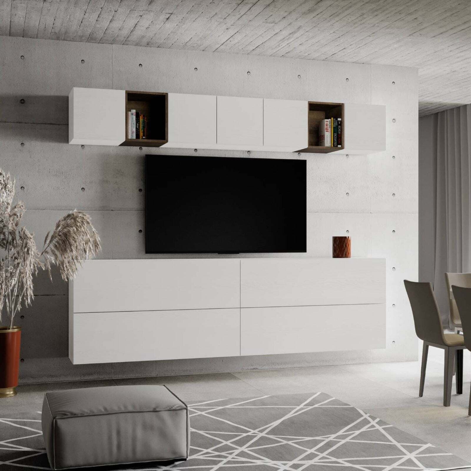 Parete attrezzata per soggiorno porta TV con ripiani per arredamento camere ed interni 268 cm