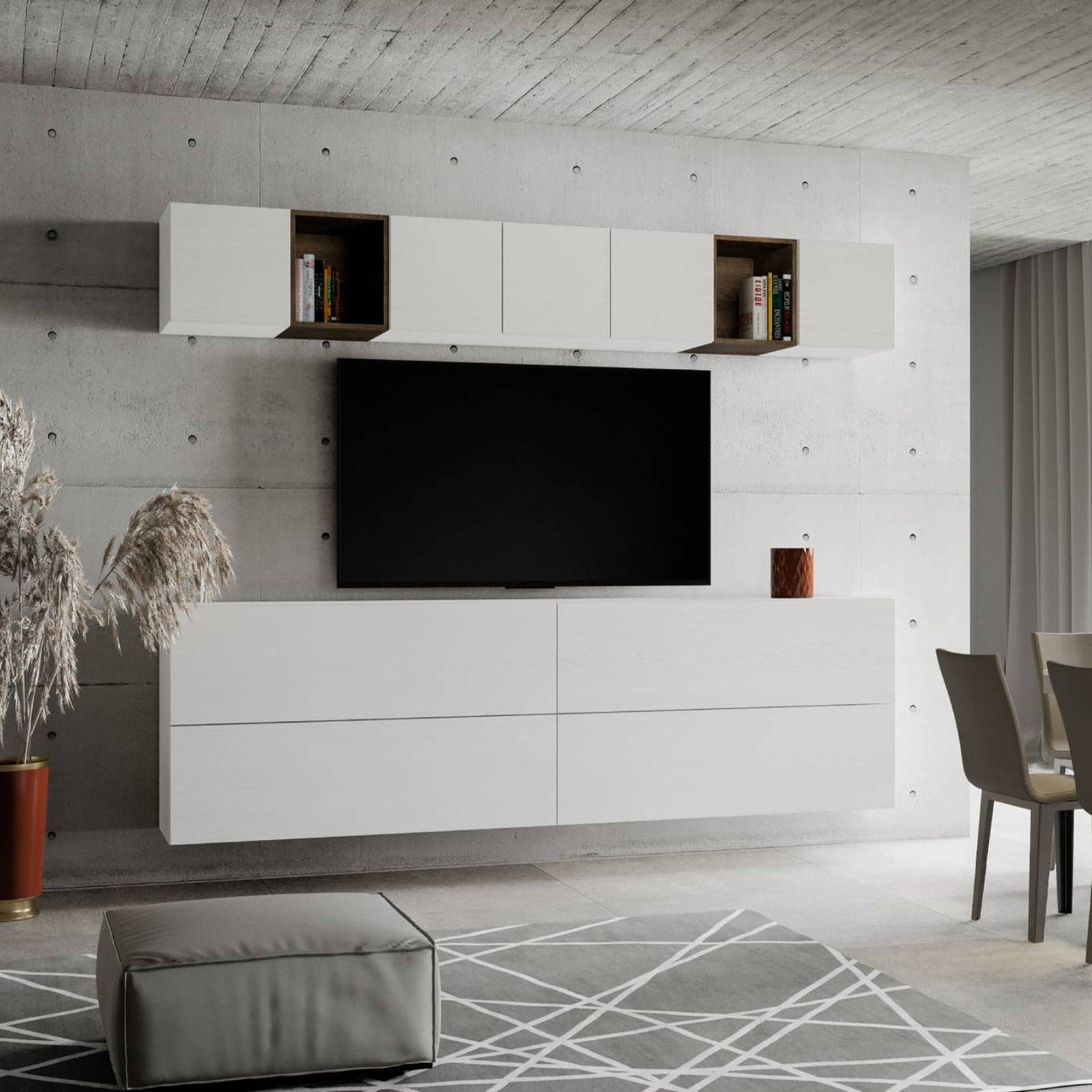 Parete attrezzata per soggiorno porta TV con ripiani per arredamento camere ed interni 268 cm in Pareti attrezzate Decor Space - Altamura, commercioVirtuoso.it