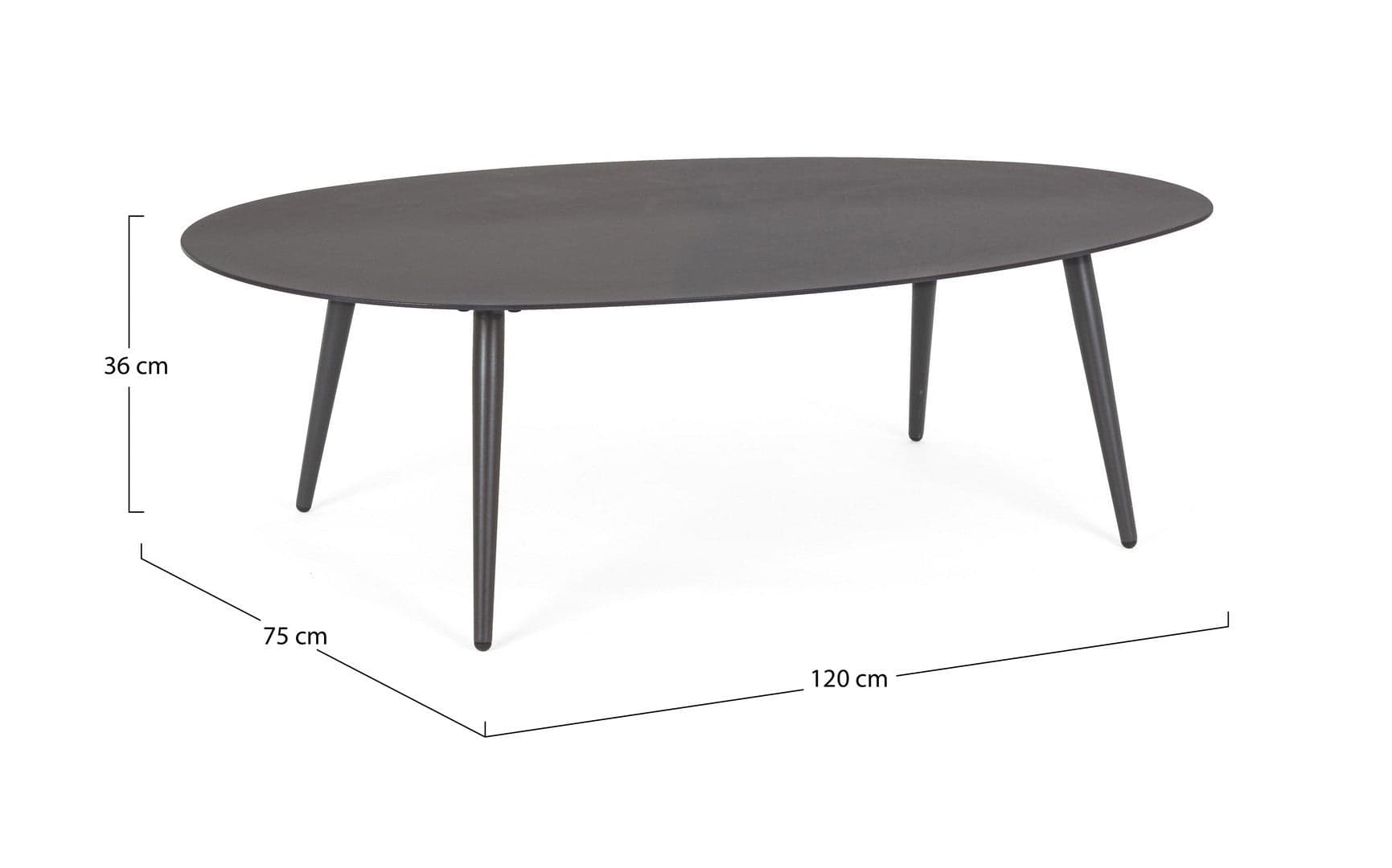 Tavolino ovale "Ridley" con struttura in alluminio per esterno e giardino, resistente in Tavoli standard Decor Space - Altamura, commercioVirtuoso.it