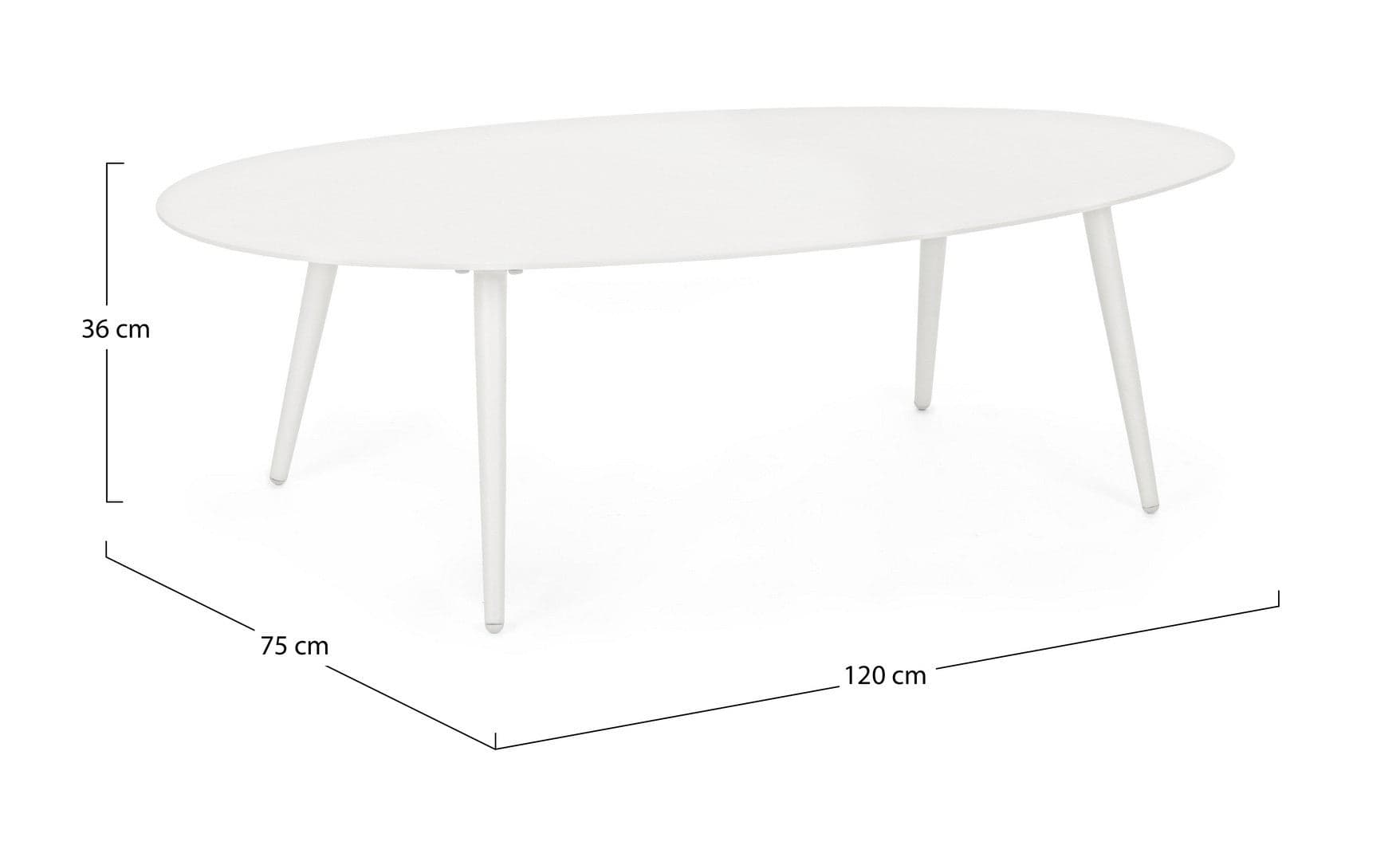 Tavolino ovale "Ridley" con struttura in alluminio per esterno e giardino, resistente in Tavoli standard Decor Space - Altamura, commercioVirtuoso.it