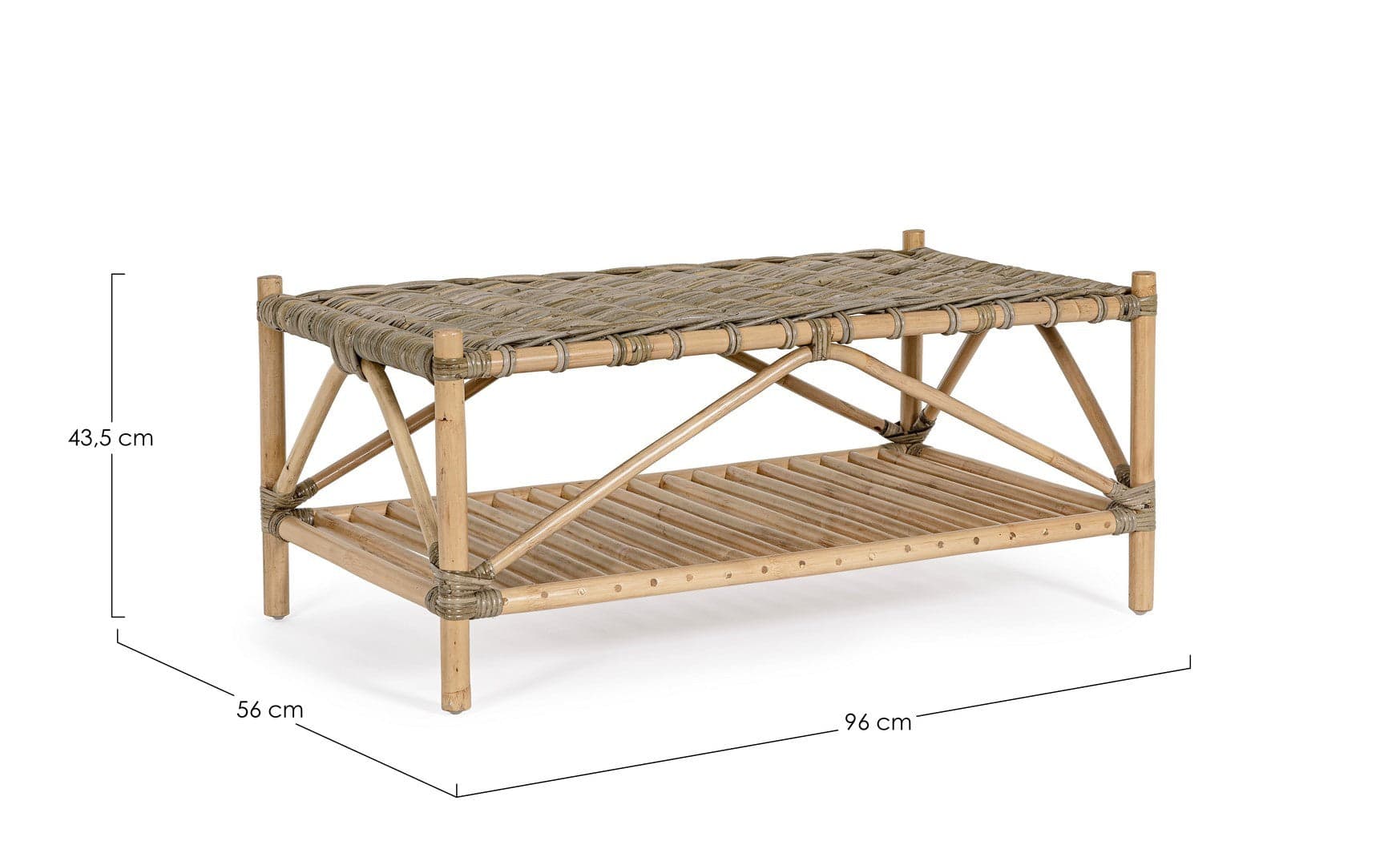 Tavolino "Tarifa" con due ripiani, struttura in rattan, intreccio in kubu da 96 x 56 cm in Tavoli standard Decor Space - Altamura, commercioVirtuoso.it