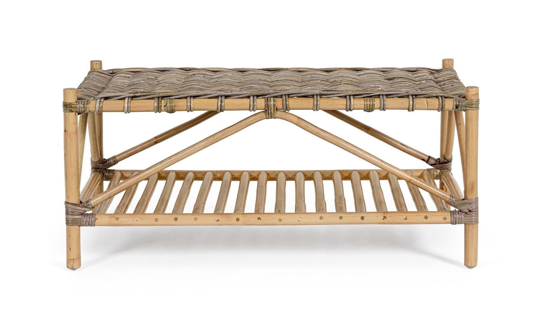 Tavolino "Tarifa" con due ripiani, struttura in rattan, intreccio in kubu da 96 x 56 cm in Tavoli standard Decor Space - Altamura, commercioVirtuoso.it