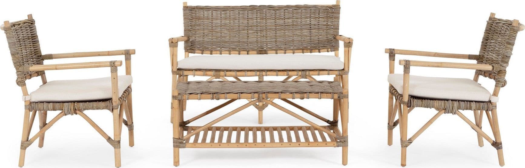 Tavolino "Tarifa" con due ripiani, struttura in rattan, intreccio in kubu da 96 x 56 cm in Tavoli standard Decor Space - Altamura, commercioVirtuoso.it