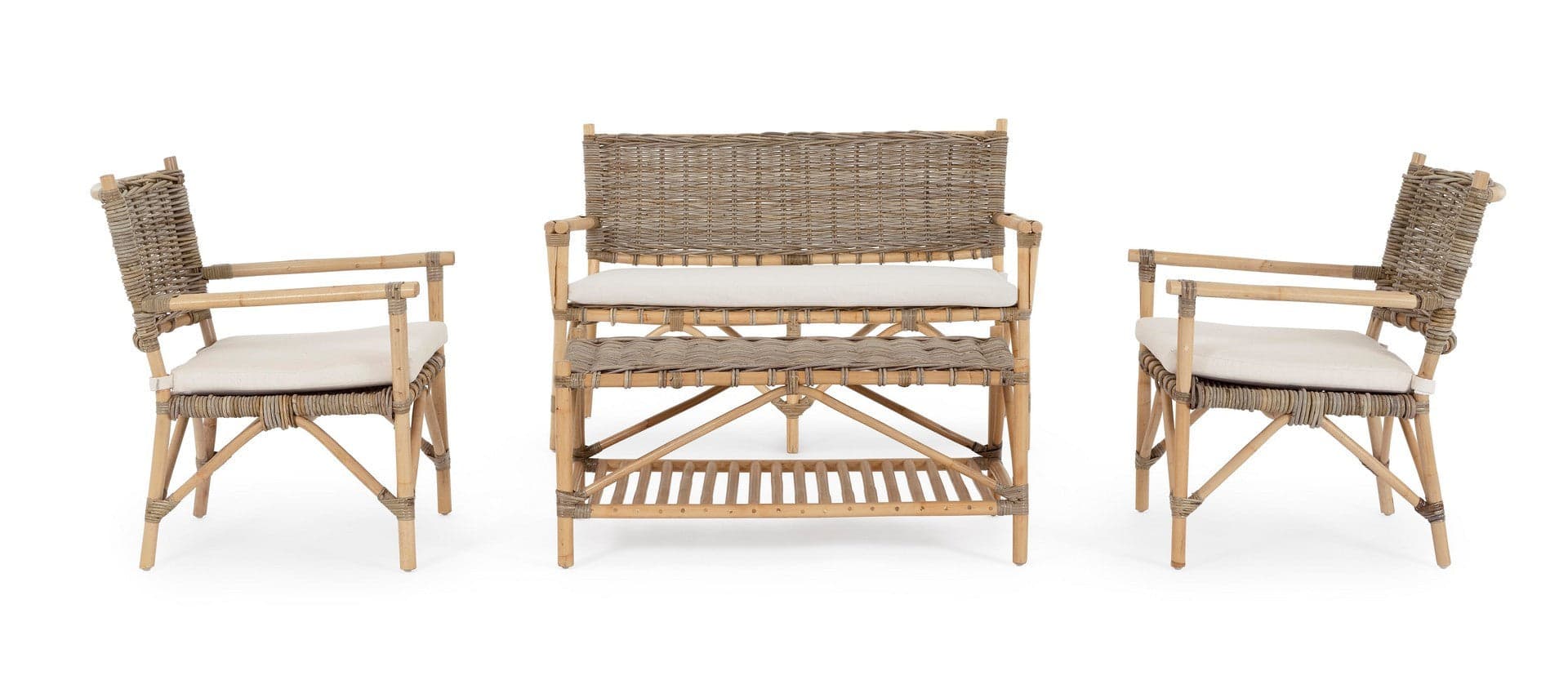 Tavolino "Tarifa" con due ripiani, struttura in rattan, intreccio in kubu da 96 x 56 cm in Tavoli standard Decor Space - Altamura, commercioVirtuoso.it