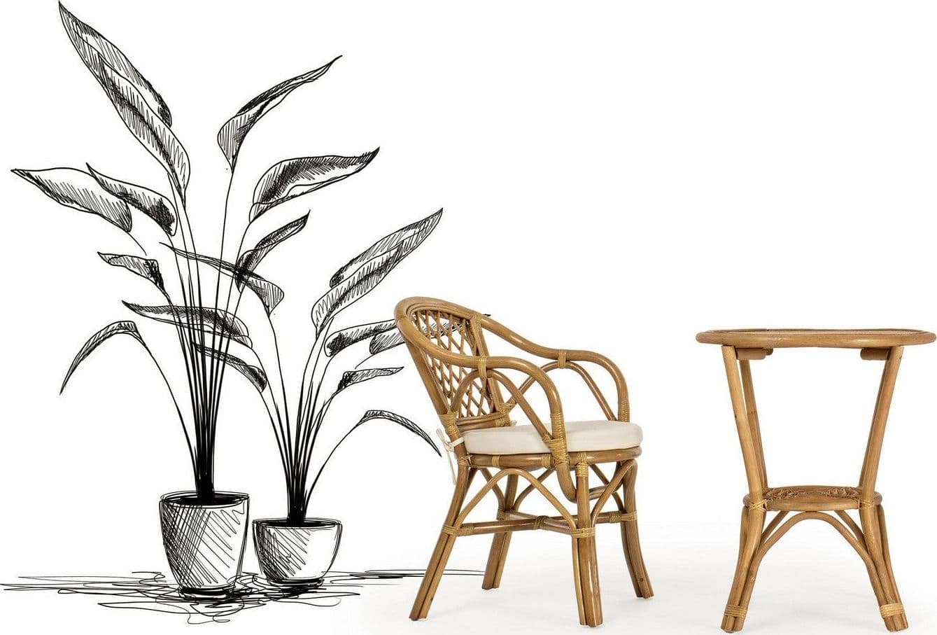 Tavolino con 2 ripiani "Vienna New" in rattan e fibre naturali per esterno, da 60 cm in Tavoli standard Decor Space - Altamura, commercioVirtuoso.it