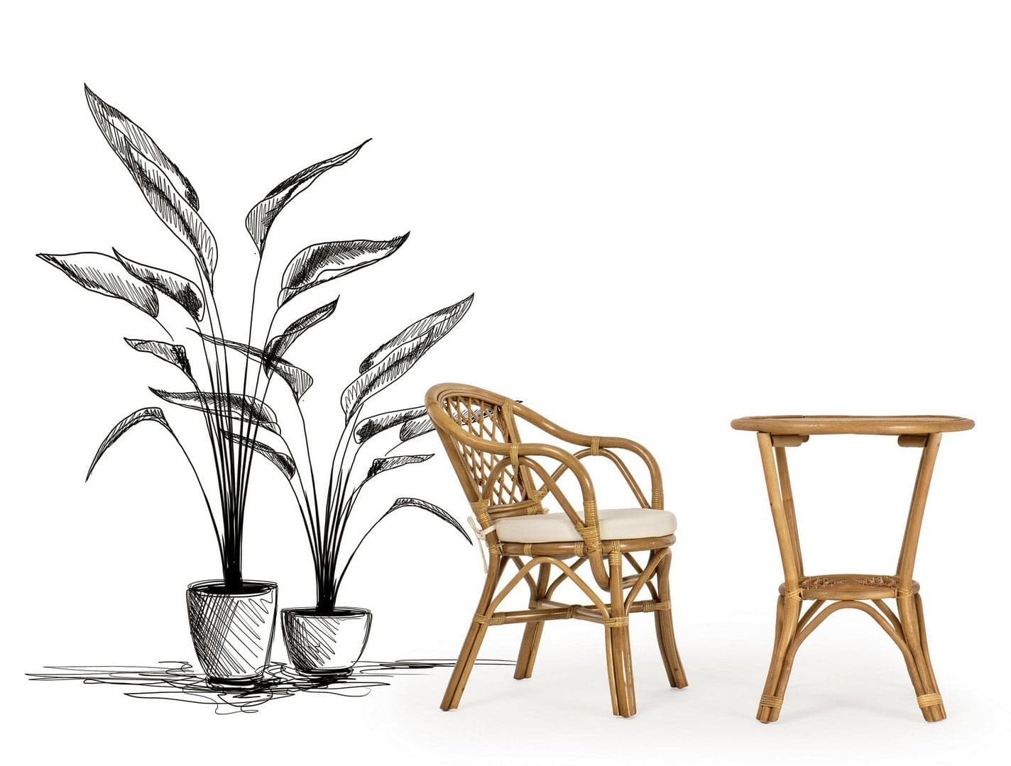 Tavolino con 2 ripiani "Vienna New" in rattan e fibre naturali per esterno, da 60 cm in Tavoli standard Decor Space - Altamura, commercioVirtuoso.it