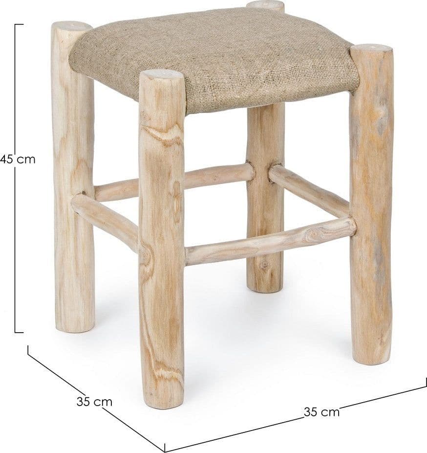 Sgabello per interno "Sarika" Seduta In Iuta, Gambe In Rami Di Teak Con Finitura Naturale, 35 x 35 x 45 h cm Casa e cucina/Arredamento/Studio/Sedie e Sgabelli/Sgabelli Decor Space - Altamura, Commerciovirtuoso.it