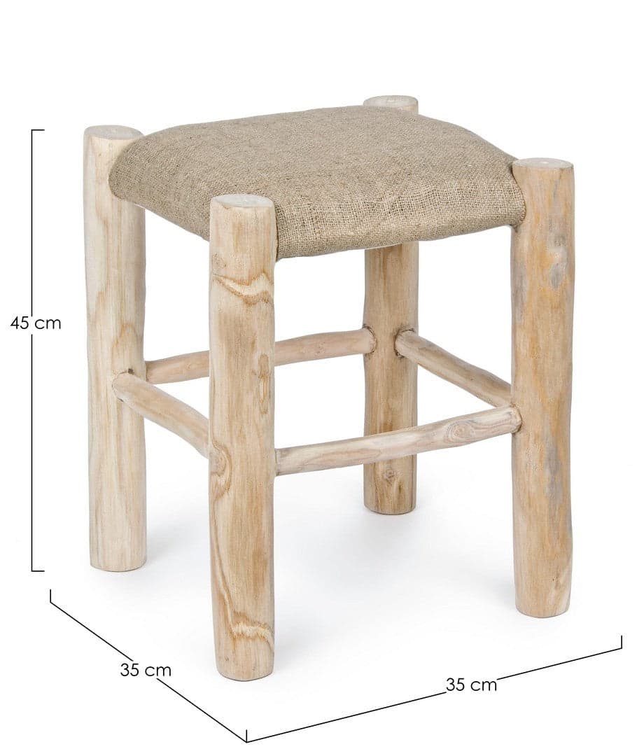 Sgabello per interno "Sarika" Seduta In Iuta, Gambe In Rami Di Teak Con Finitura Naturale, 35 x 35 x 45 h cm Casa e cucina/Arredamento/Studio/Sedie e Sgabelli/Sgabelli Decor Space - Altamura, Commerciovirtuoso.it