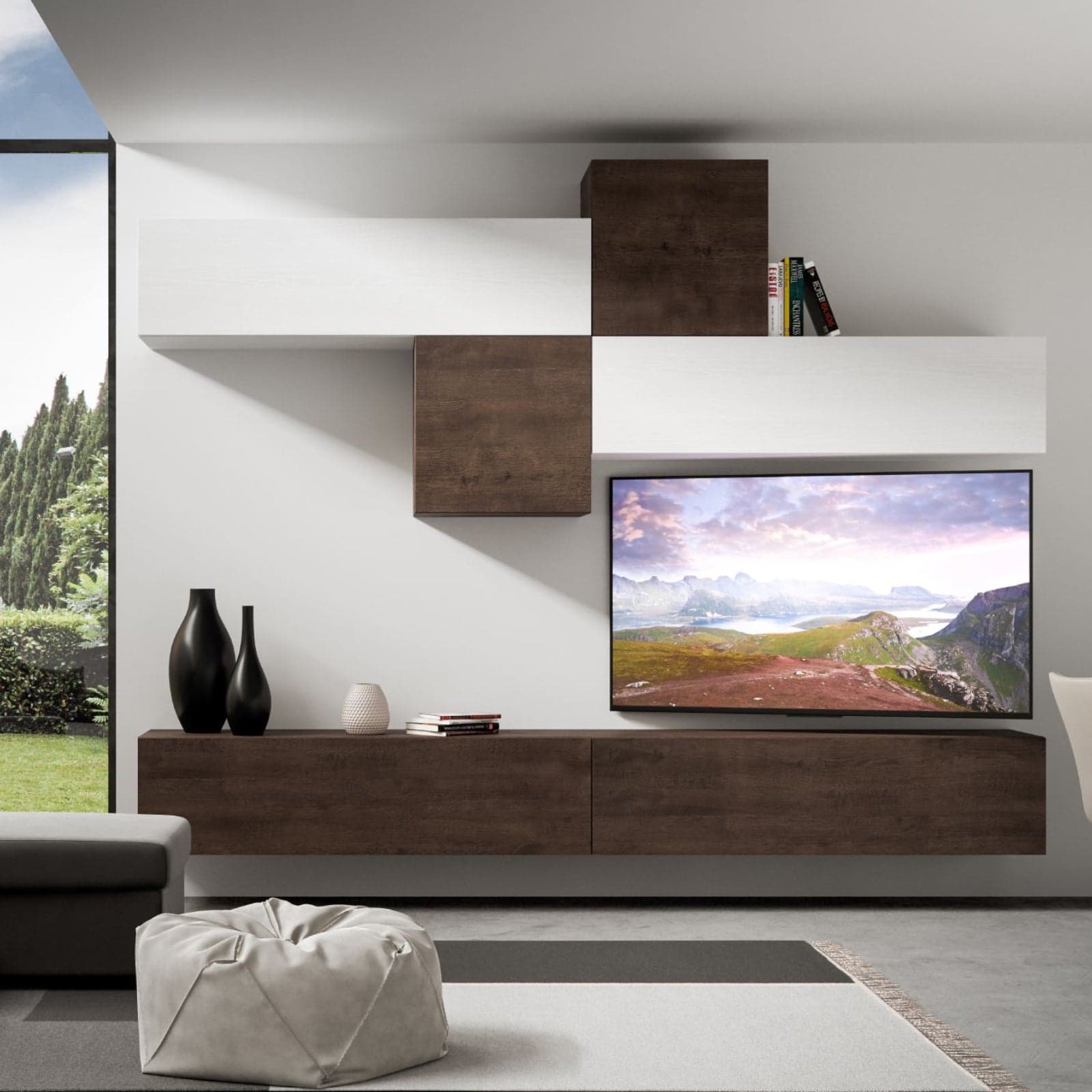 Parete attrezzata per soggiorno porta TV con ripiani per arredamento camere ed interni 308 cm in Pareti attrezzate Decor Space - Altamura, commercioVirtuoso.it