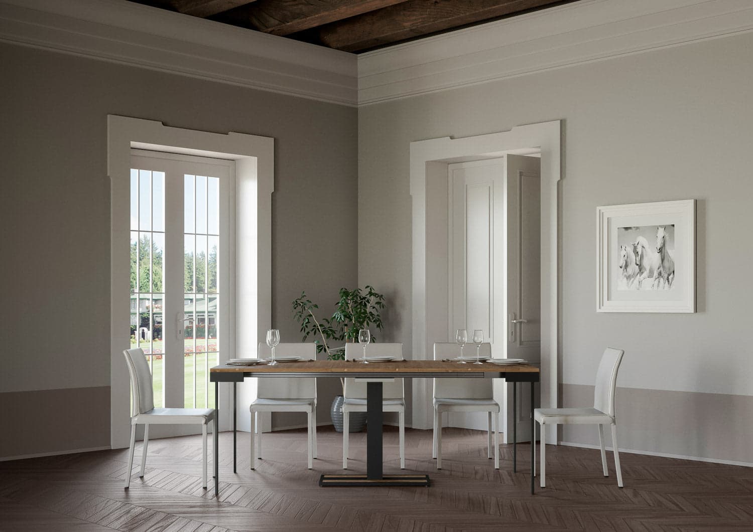 Tavolo consolle "Reggio Calabria" allungabile in legno per sala da pranzo in Credenze Decor Space - Altamura, commercioVirtuoso.it