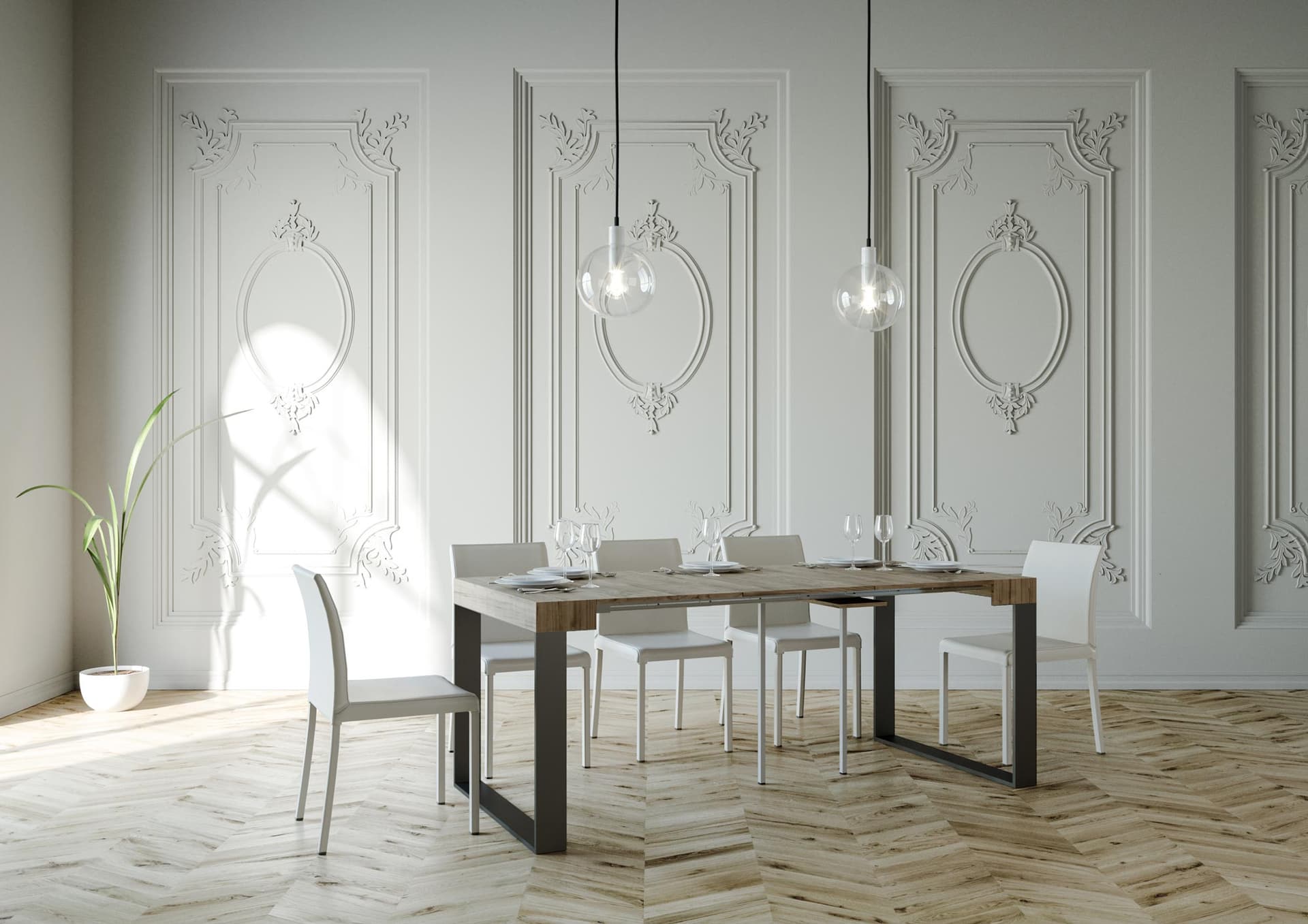 Tavolo consolle "Padova" allungabile in legno per sala da pranzo in Credenze Decor Space - Altamura, commercioVirtuoso.it