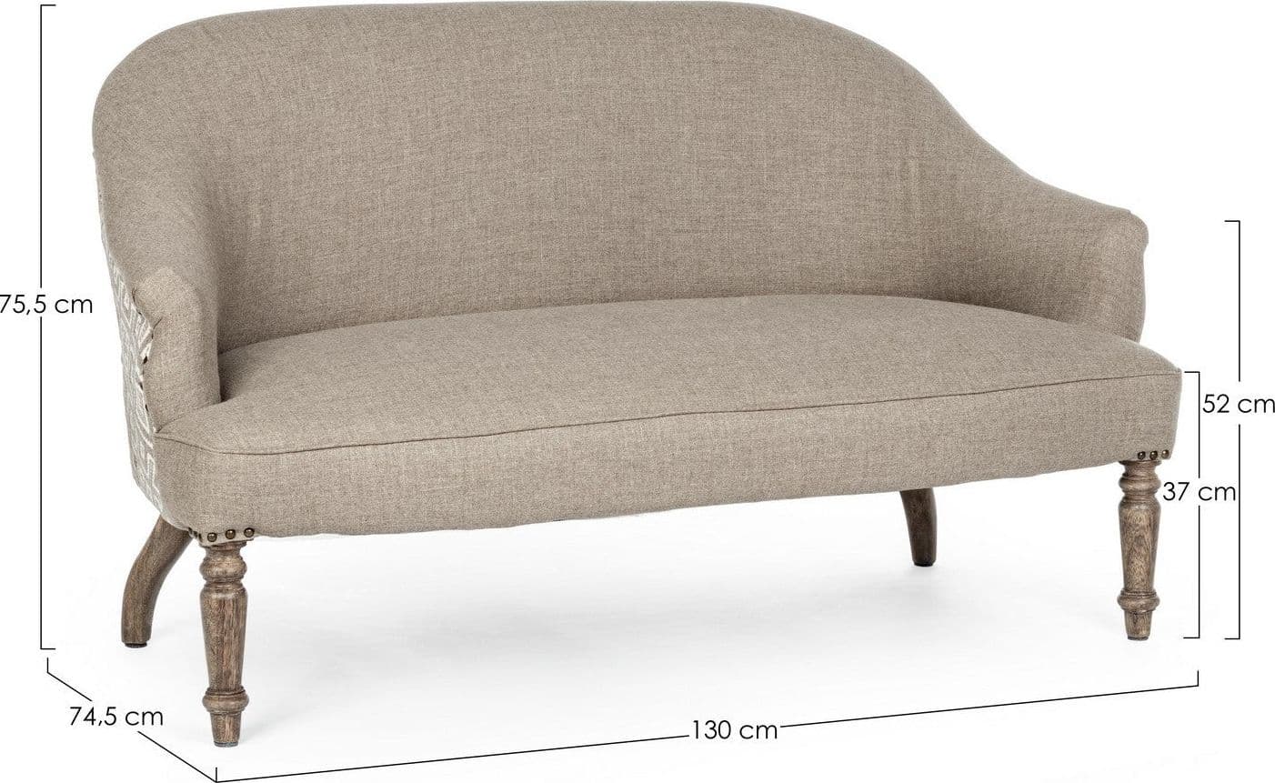 Divano 2 Posti "Nadalet" per interno, Struttura In Legno Di Mango Massiccio 130 x 74,5 x 75,5 h cm Casa e cucina/Arredamento/Soggiorno/Divani Decor Space - Altamura, Commerciovirtuoso.it