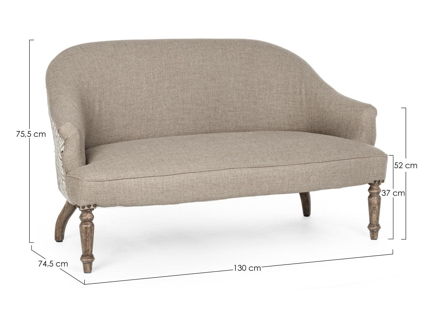 Divano 2 Posti "Nadalet" per interno, Struttura In Legno Di Mango Massiccio 130 x 74,5 x 75,5 h cm Casa e cucina/Arredamento/Soggiorno/Divani Decor Space - Altamura, Commerciovirtuoso.it